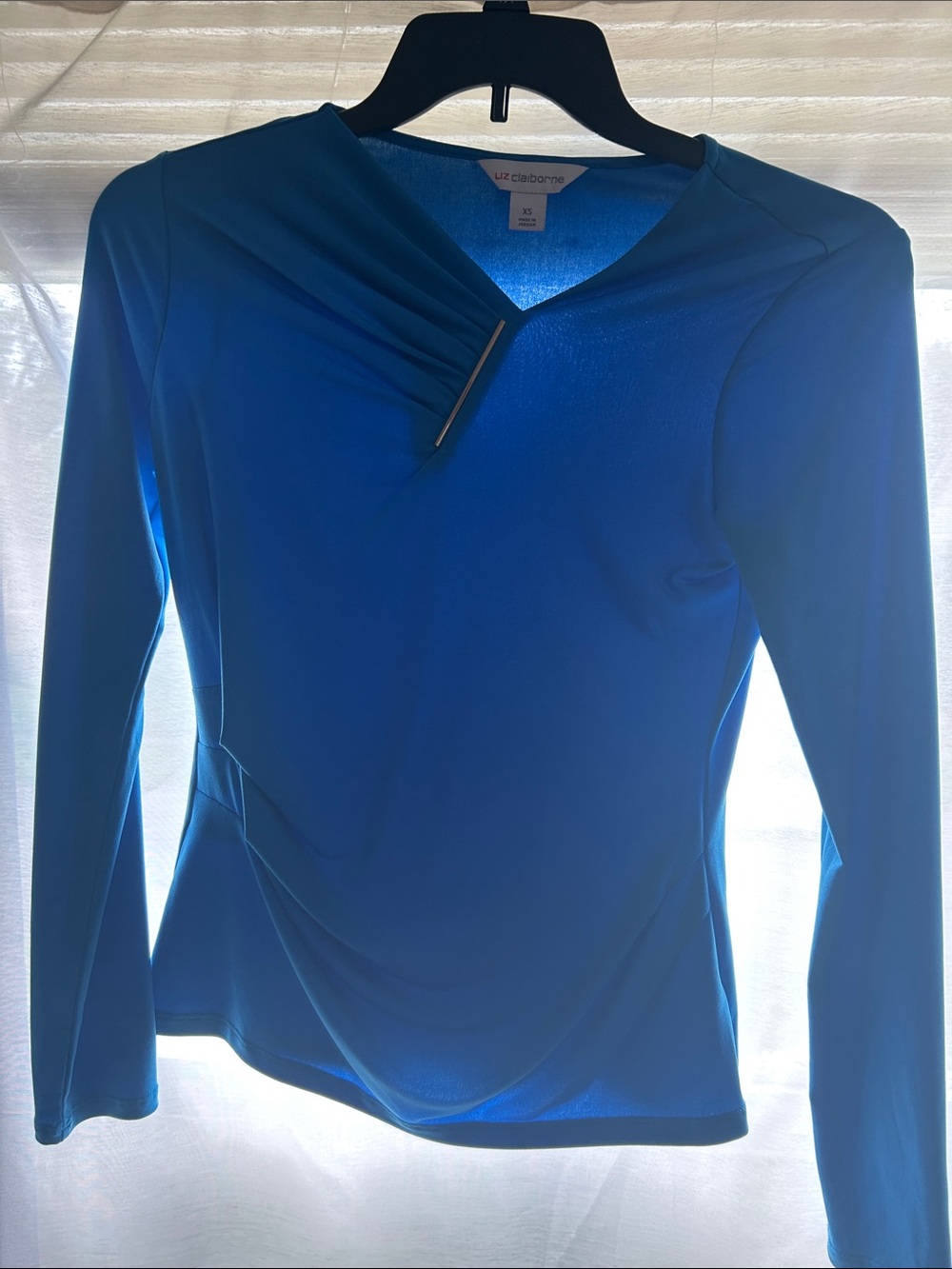 Liz Claiborne Royal Blue Long-Sleeve Drape Neck Top
